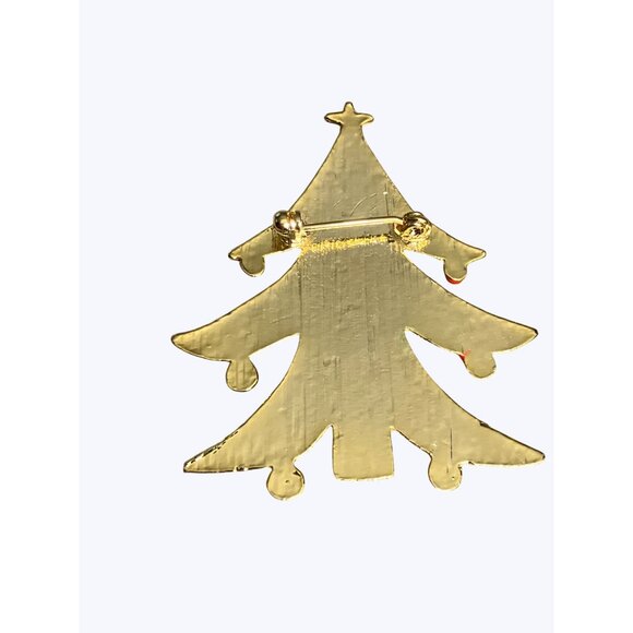 Vintage Christmas Tree Enamel Brooch Pin With Red & White Accents - Picture 4 of 8